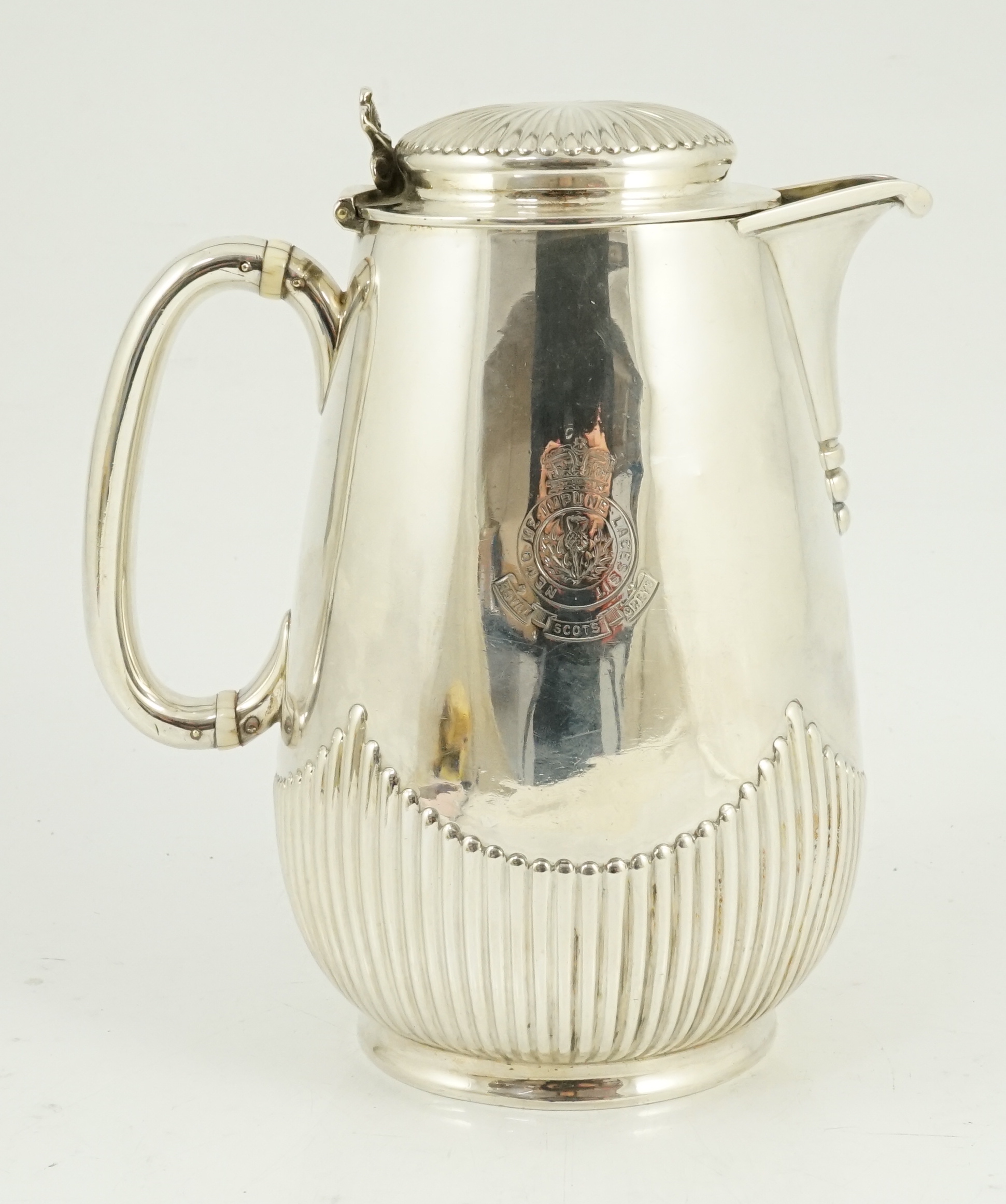 The Royal Scots Greys. A Victorian Scottish silver hotwater pot, Hamilton & Inches, Edinburgh, 1882